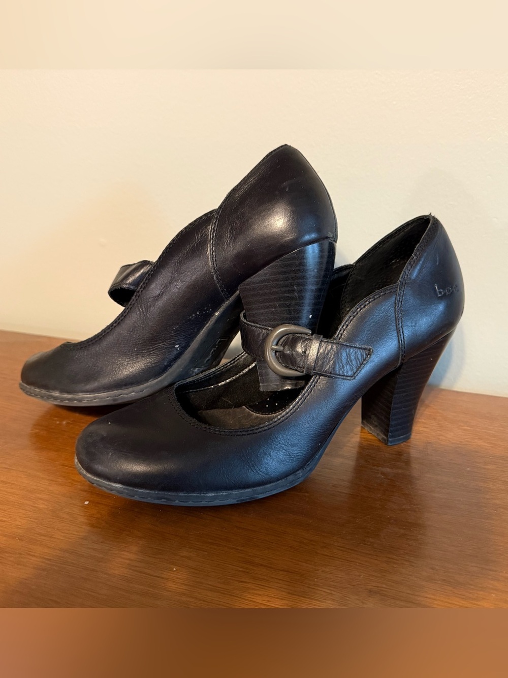 boc Black Leather Mary Jane Heels with Buckle